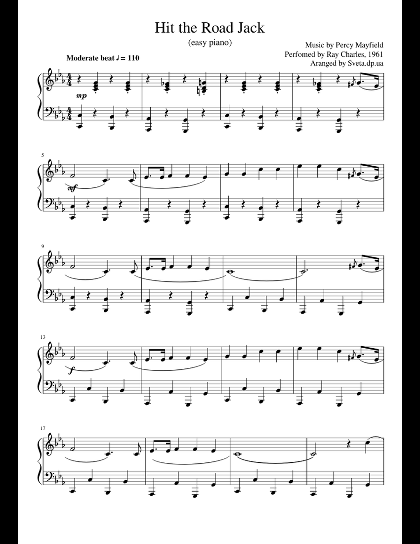 Hit the Road Jack (easy piano) sheet music for Piano download free in