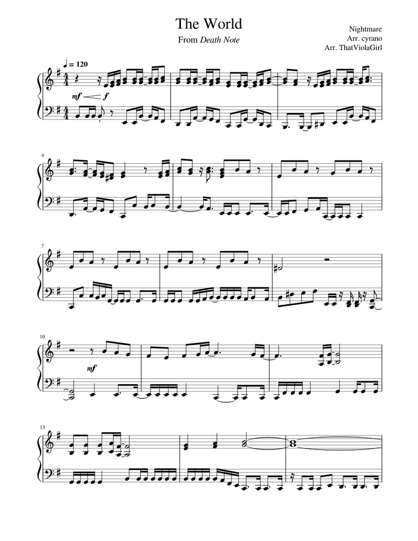 The World Sheet music for Piano | Download free in PDF or MIDI
