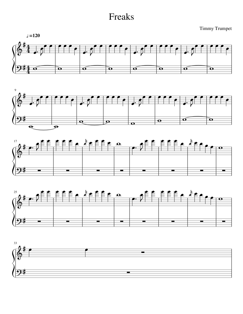 Freaks Sheet music for Piano | Download free in PDF or MIDI | Musescore.com