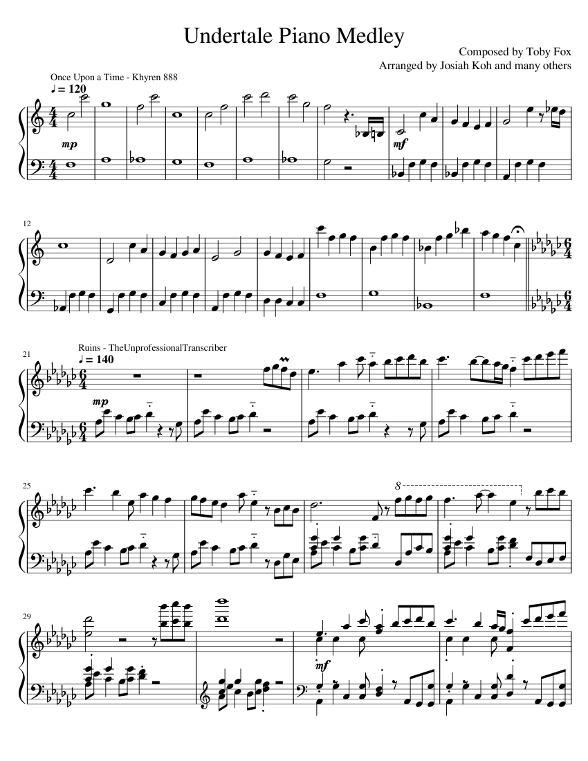 Undertale Piano Medley sheet music for Piano download free in PDF or MIDI