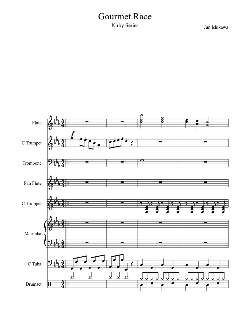 Gourmet Race (Kirby Super Star) Sheet music for Trombone, Flute, Tuba ...