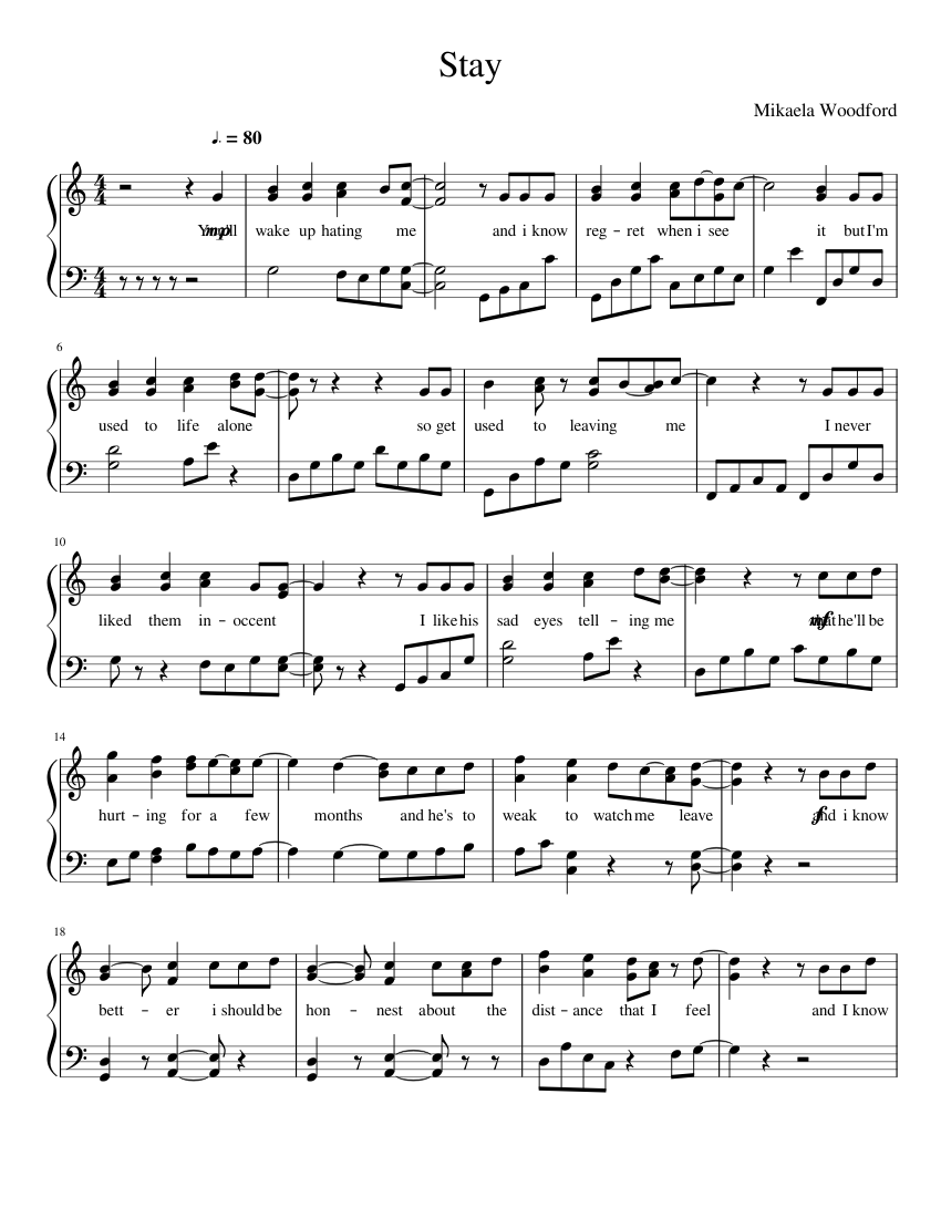 Stay Sheet music for Piano | Download free in PDF or MIDI | Musescore.com
