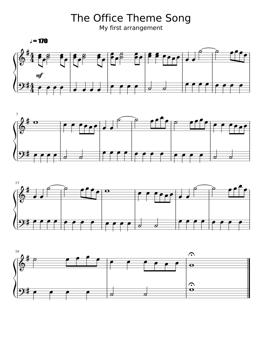 The Office Theme Song sheet music for Piano download free in PDF or MIDI