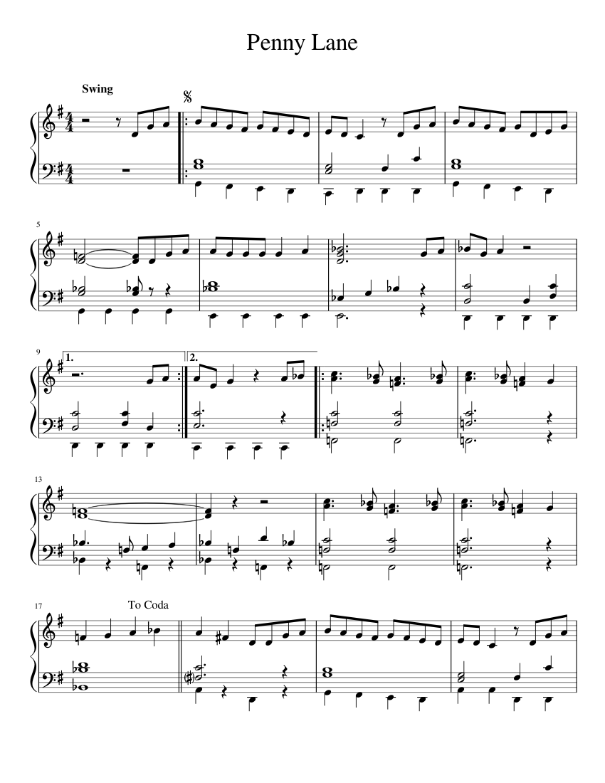 Penny Lane Sheet music for Piano | Download free in PDF or MIDI | Musescore.com