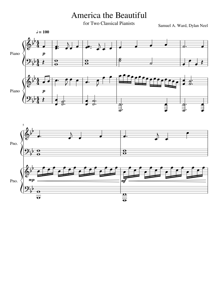 America the Beautiful sheet music for Piano download free in PDF or MIDI