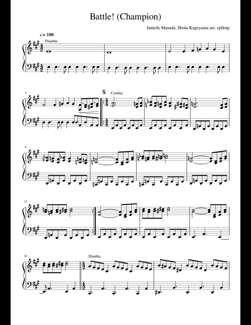 Battle! Champions Cynthia and Diantha sheet music for Piano download