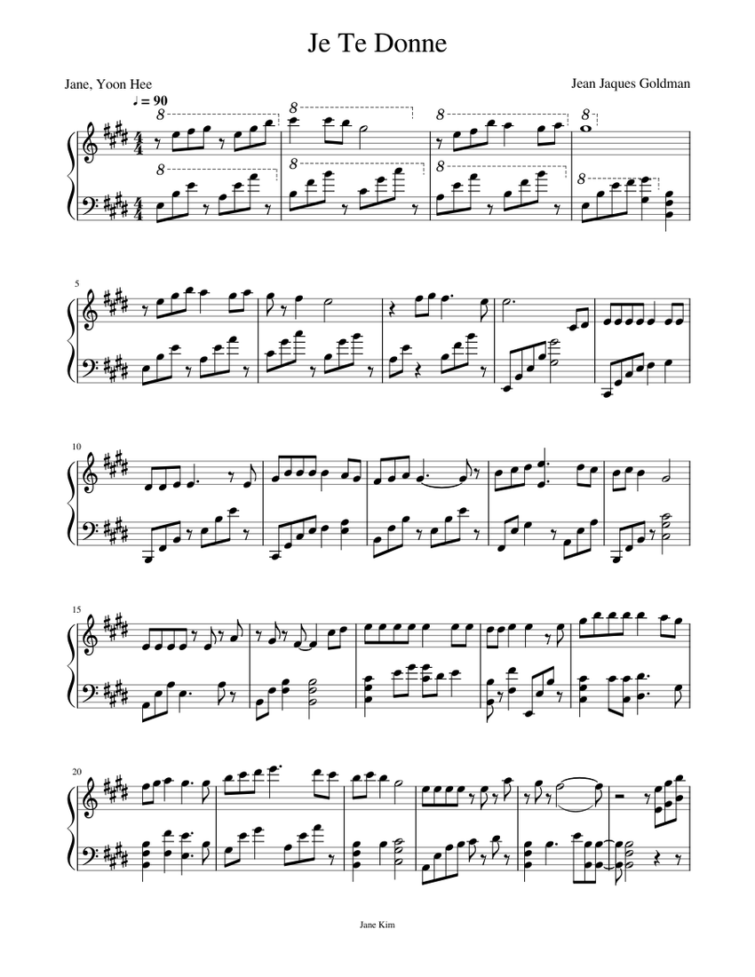 Je Te Donne 조옮김 완료 최종 Sheet music for Piano Download