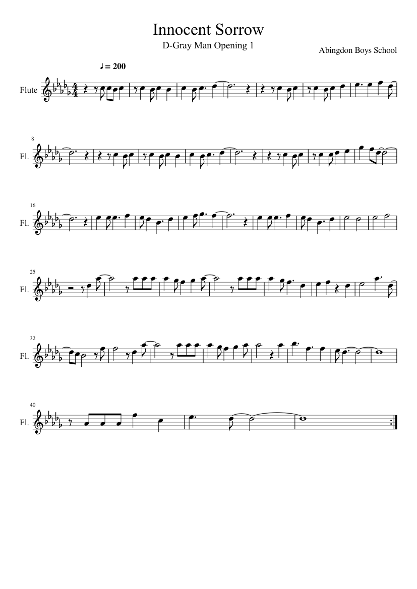 Innocent Sorrow D Gray Man Sheet Music For Flute Solo Musescore Com