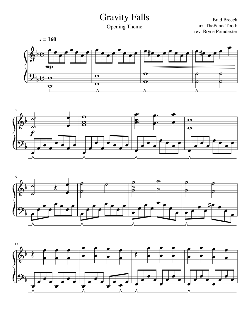 Gravity Falls Opening - Intermediate Piano Solo sheet music for Piano