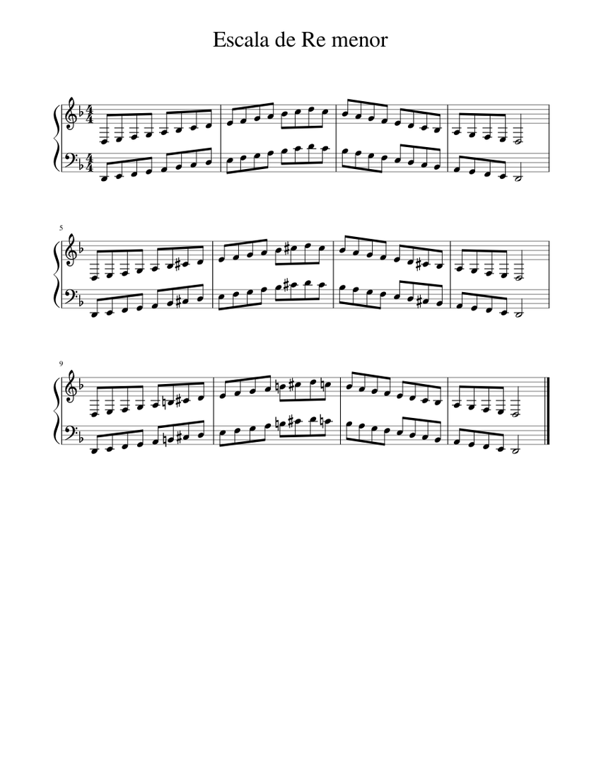 Escala De Re Menor Sheet Music For Piano Solo