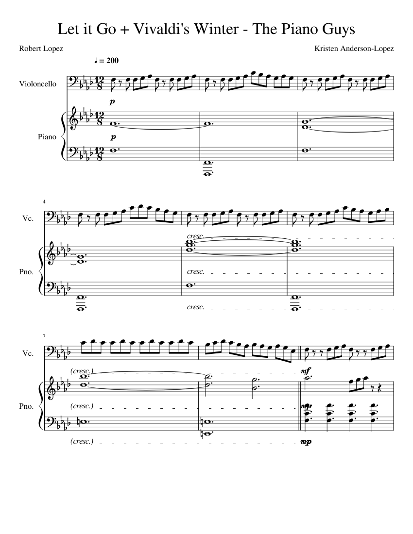 Let it Go the Piano Guys sheet music for Piano, Cello download free in