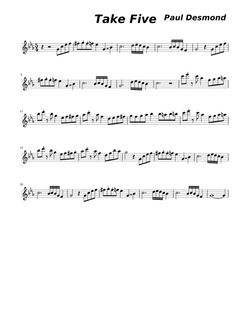 Take Five Sheet Music For Saxophone Alto Solo 1720