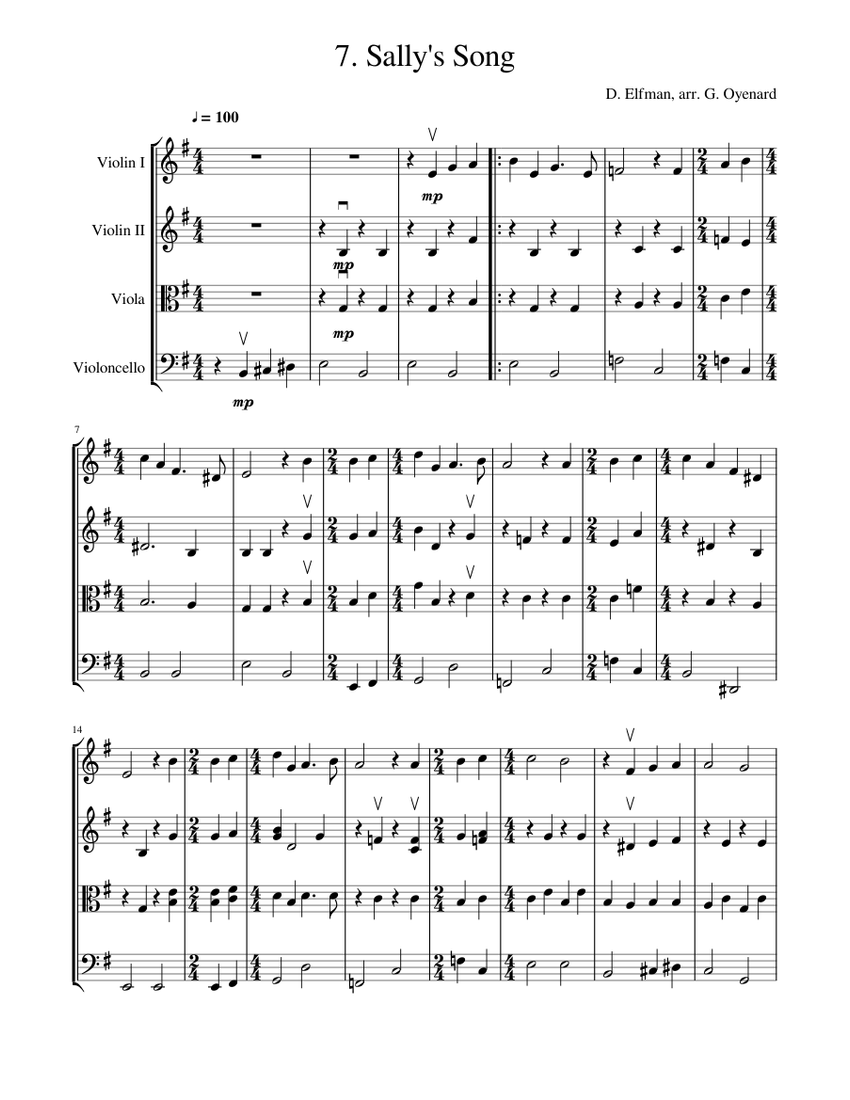 The Nightmare Before Christmas: 7. Sally's Song Sheet music for Violin, Viola, Cello | Download ...