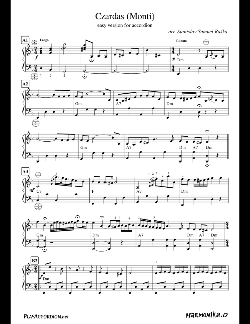 Czardas (Monti) easy version for accordion sheet music for Accordion download free in PDF or MIDI