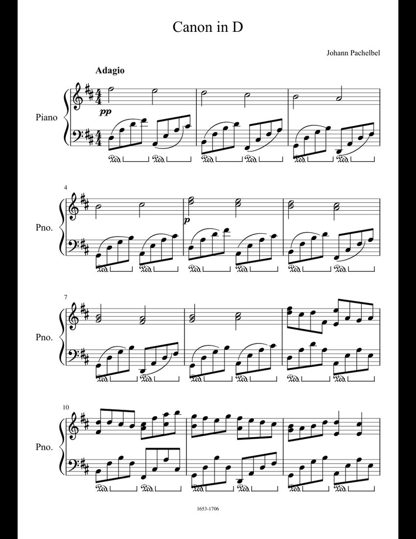Canon in D sheet music for Piano download free in PDF or MIDI