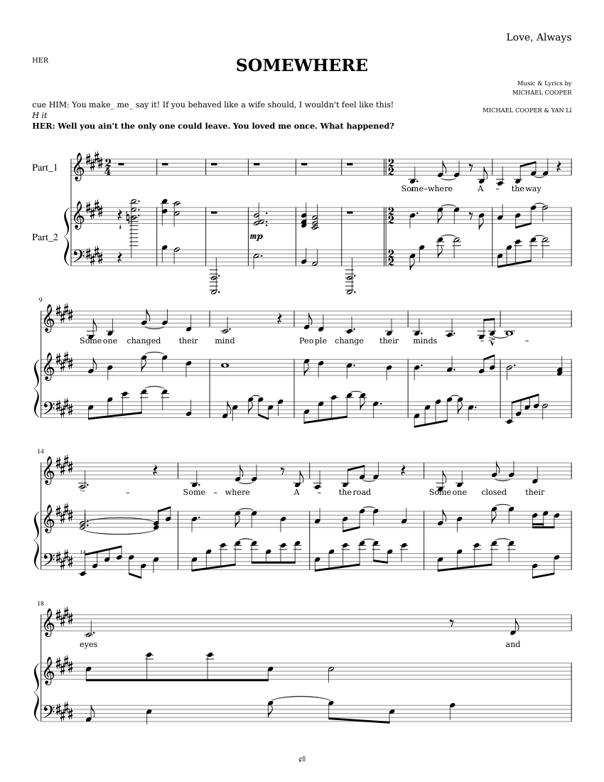 SOMEWHERE Sheet music for Piano, Voice | Download free in PDF or MIDI