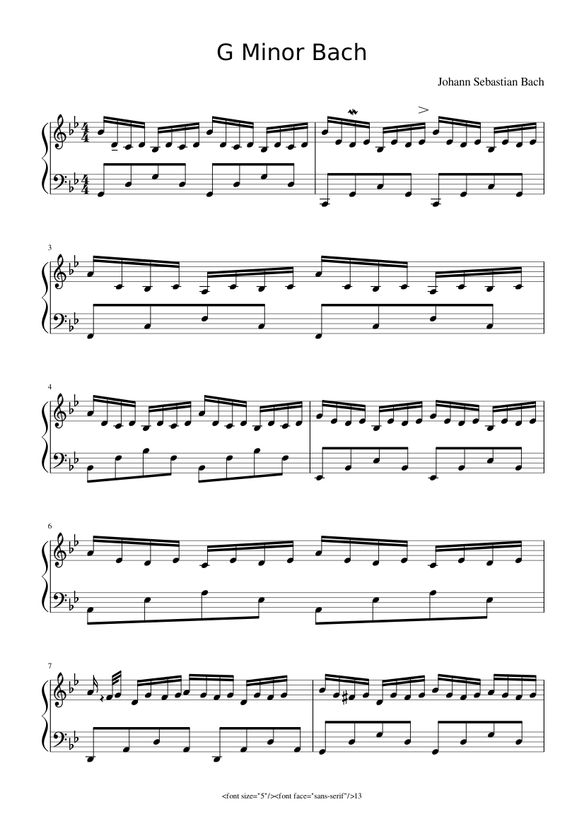 G Minor Bach sheet music for Piano download free in PDF or MIDI