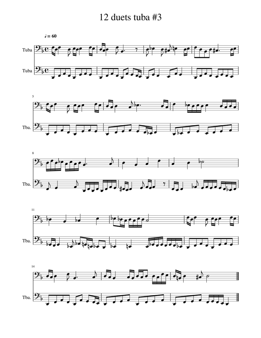 12 duets tuba #3 Sheet music | Download free in PDF or MIDI | Musescore.com