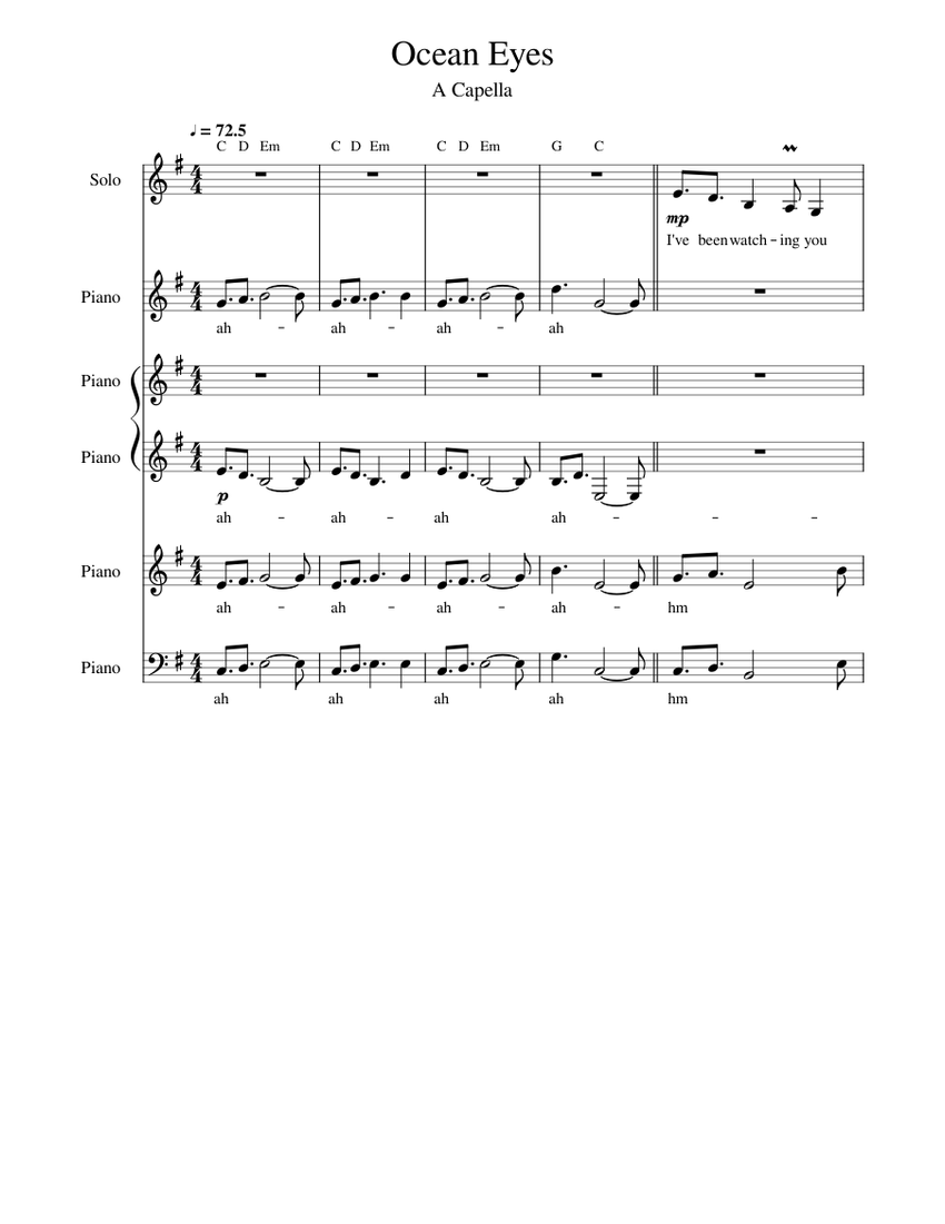 Billie Eilish Ocean Eyes Piano Easy