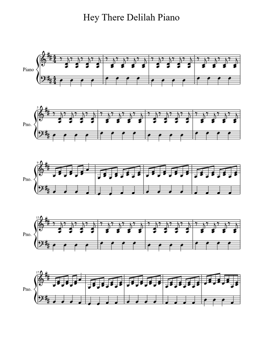 Hey There Delilah Piano Sheet music for Piano | Download free in PDF or