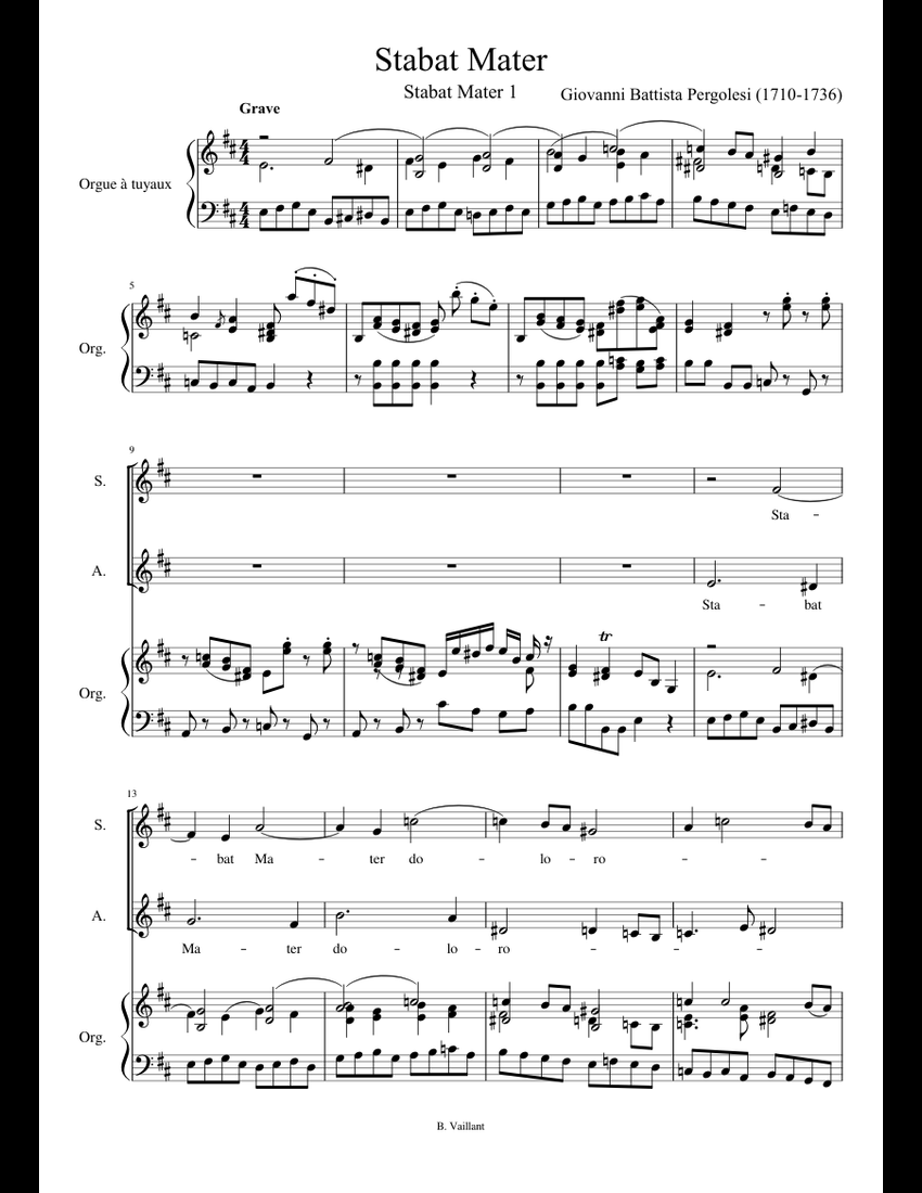 Stabat Mater - Pergolesi sheet music for Voice, Organ download free in PDF or MIDI