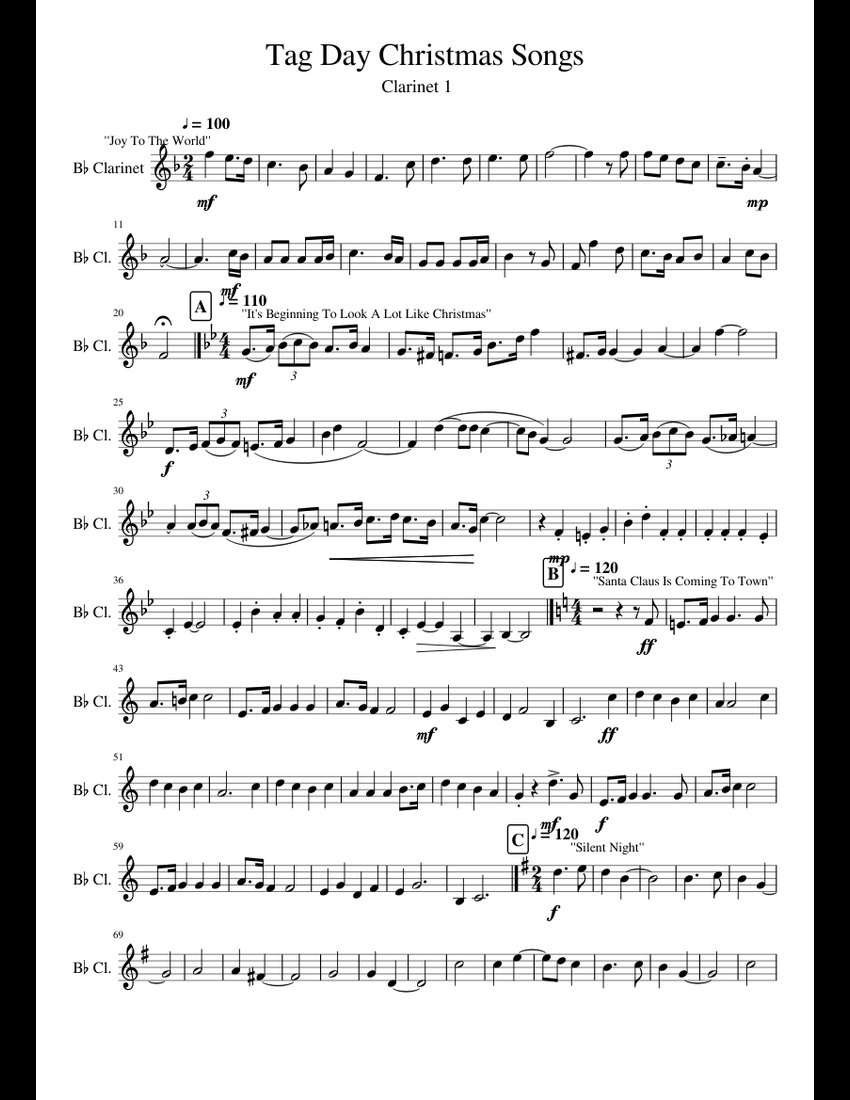 Christmas clarinet1 sheet music for Clarinet, French Horn, Trombone ...