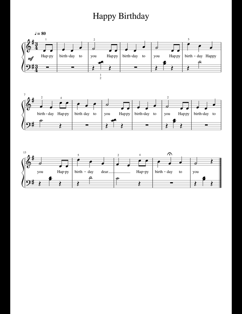 Happy Birthday (with lyrics) sheet music for Piano download free in PDF