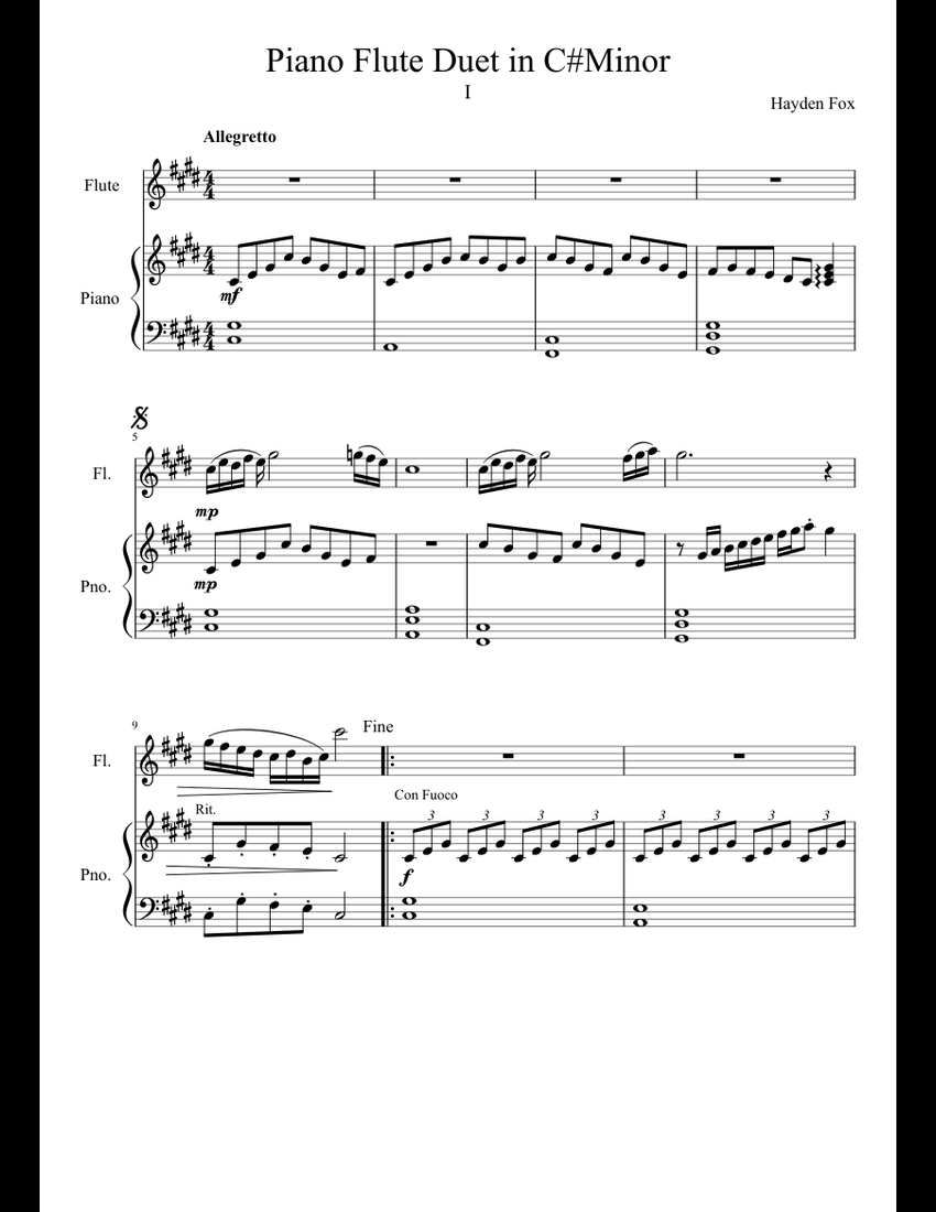 Piano Flute Duet in C Minor sheet music for Flute, Piano download free