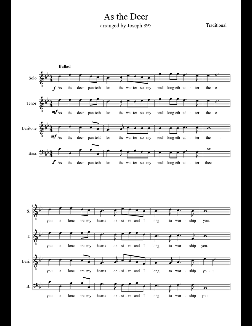 As the deer sheet music download free in PDF or MIDI