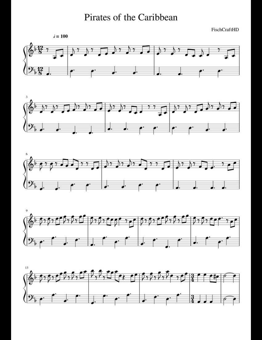 Pirates of the Caribbean easy sheet music for Piano download free in