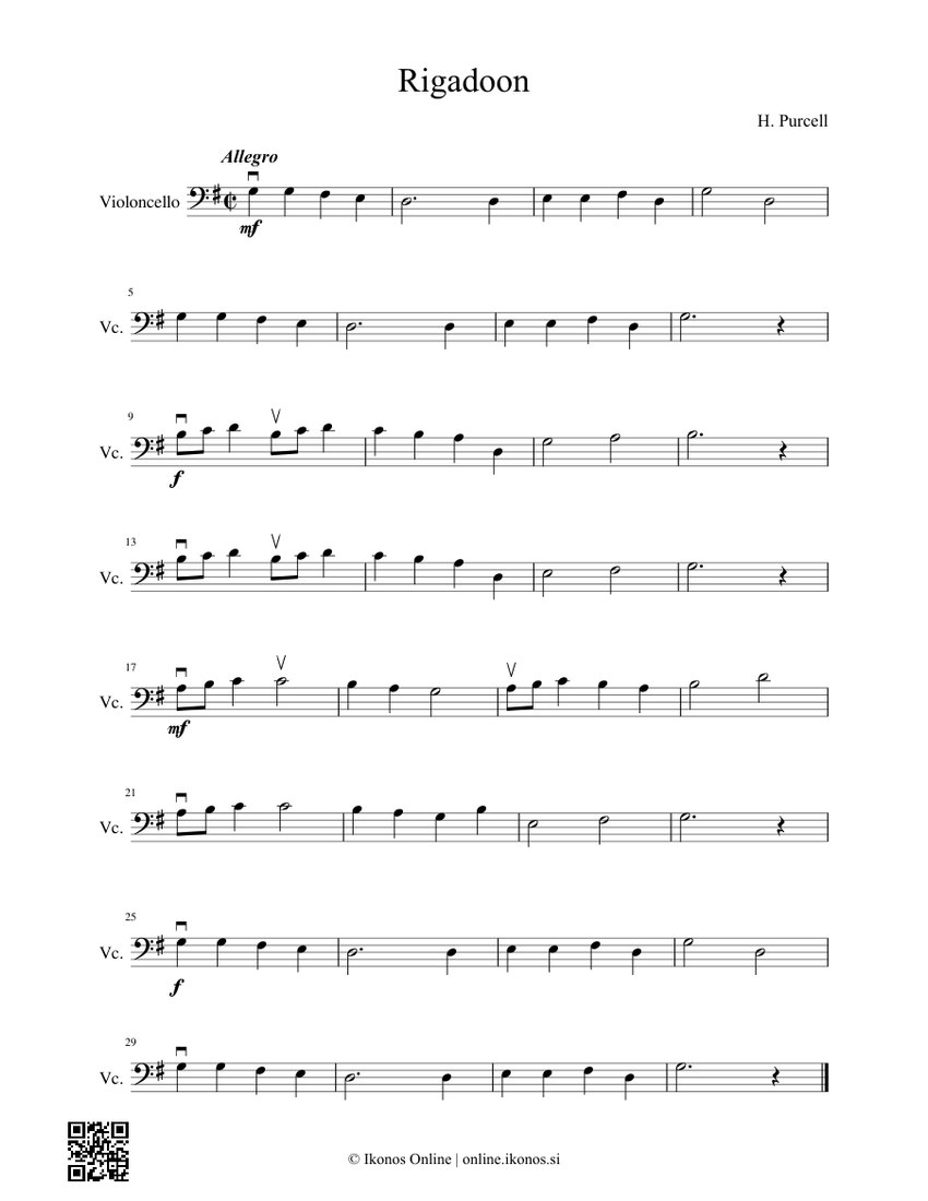 Rigadoon Sheet music for Cello | Download free in PDF or MIDI ...