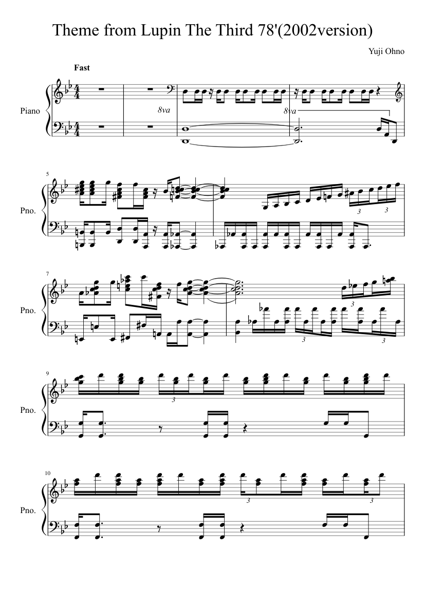 Theme from Lupin The Third 78'(2002version) sheet music composed by Yuji Ohno – 1 of 9 pages