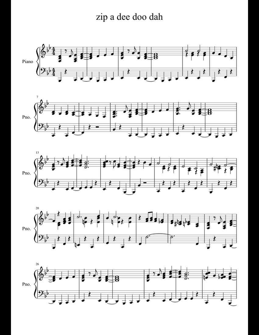 Zip A Dee Doo Dah sheet music for Piano download free in PDF or MIDI