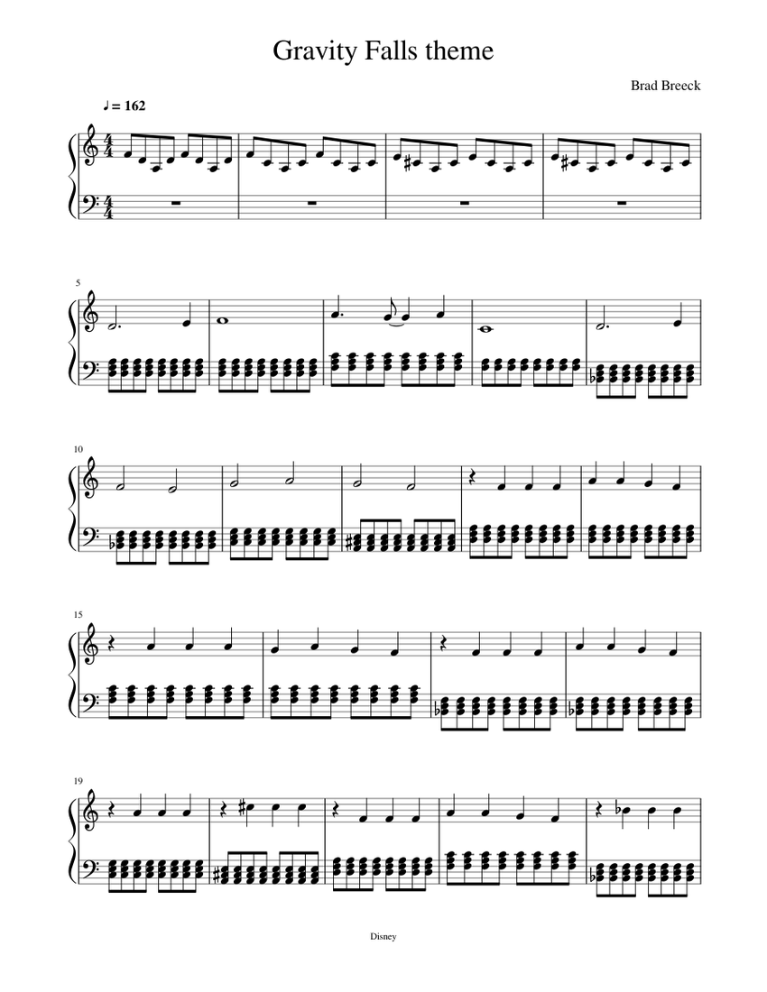 Gravity Falls theme Sheet music for Piano | Download free in PDF or