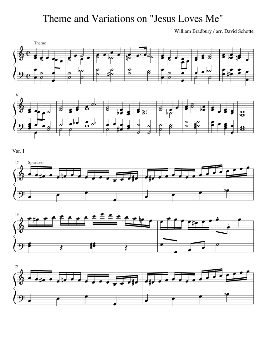 Theme and Variations on "Jesus Loves Me" sheet music for Piano download