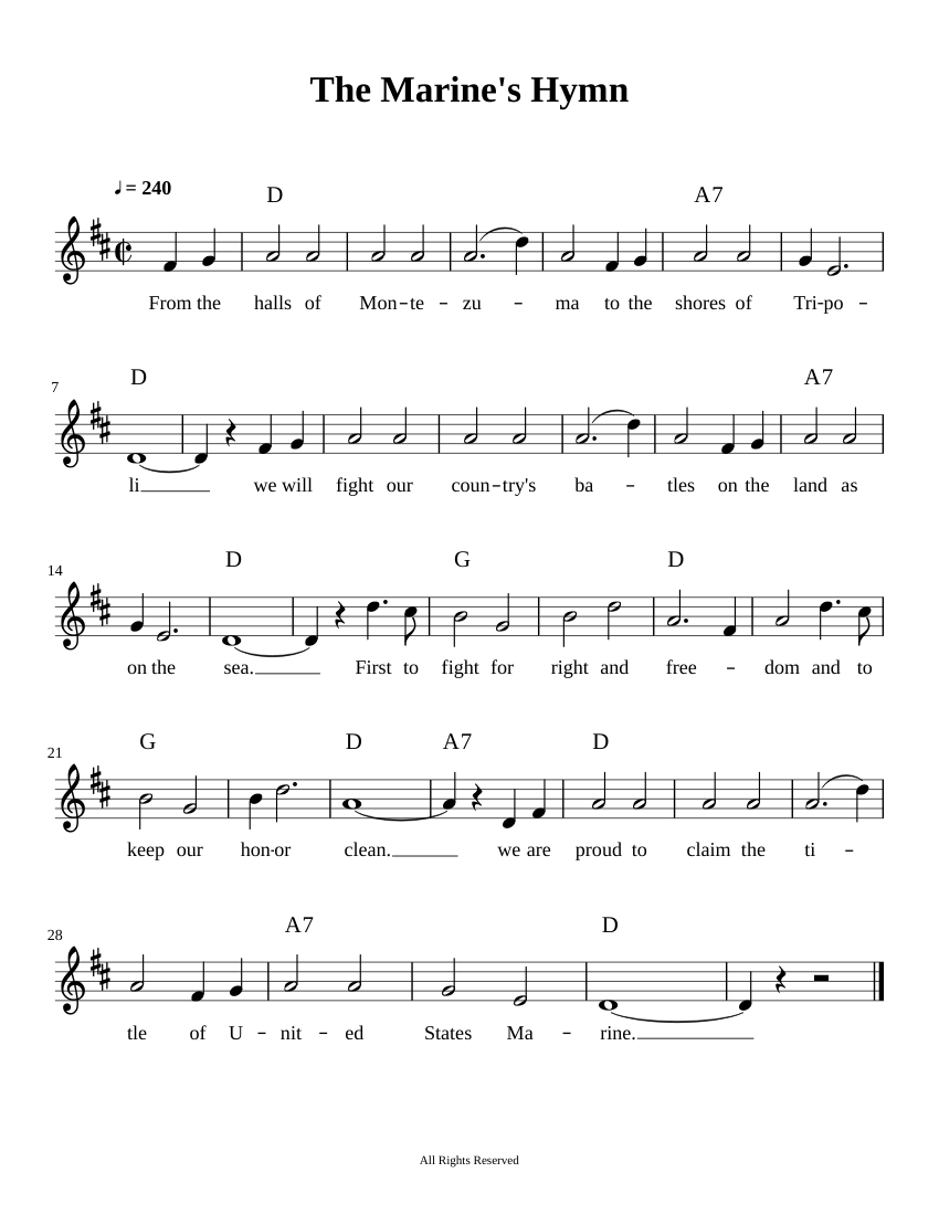 The Marine's Hymn Sheet music for Piano | Download free in PDF or MIDI