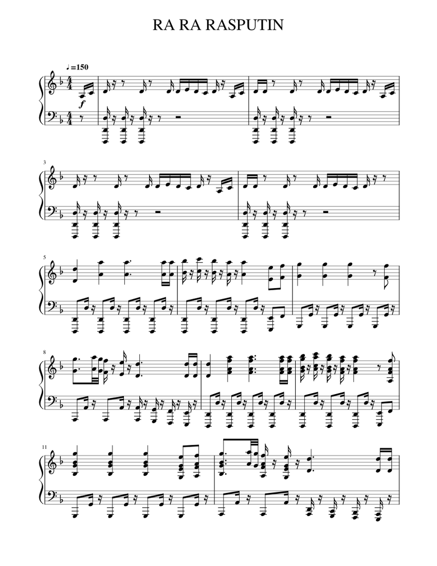 RA RA RASPUTIN Sheet music for Piano (Solo) | Musescore.com