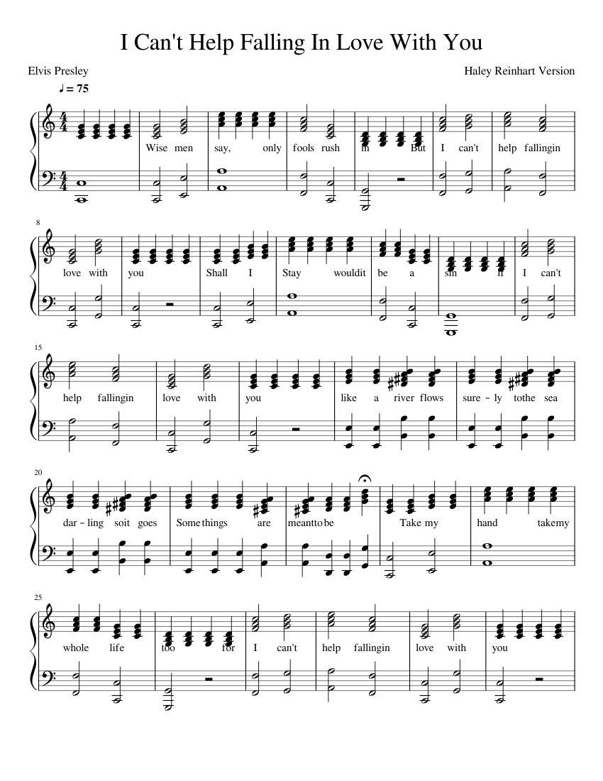 I Can't Help Falling In Love With You sheet music for Piano download free in PDF or MIDI