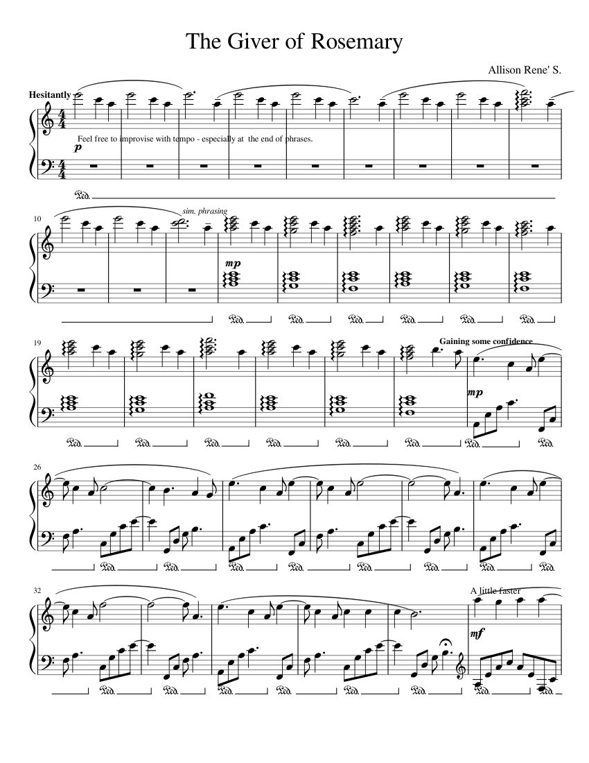 The Giver of Rosemary sheet music for Piano download free in PDF or MIDI