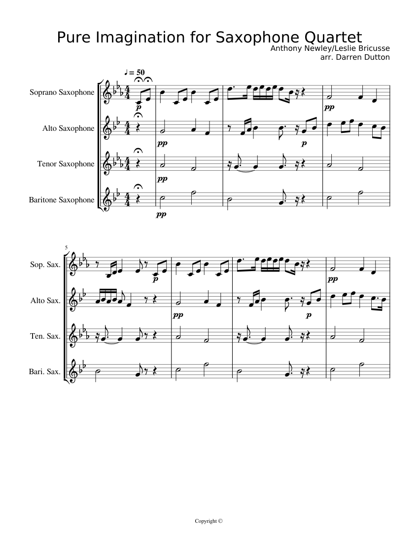 Pure Imagination Sax Quartet Sheet music for Soprano Saxophone, Alto