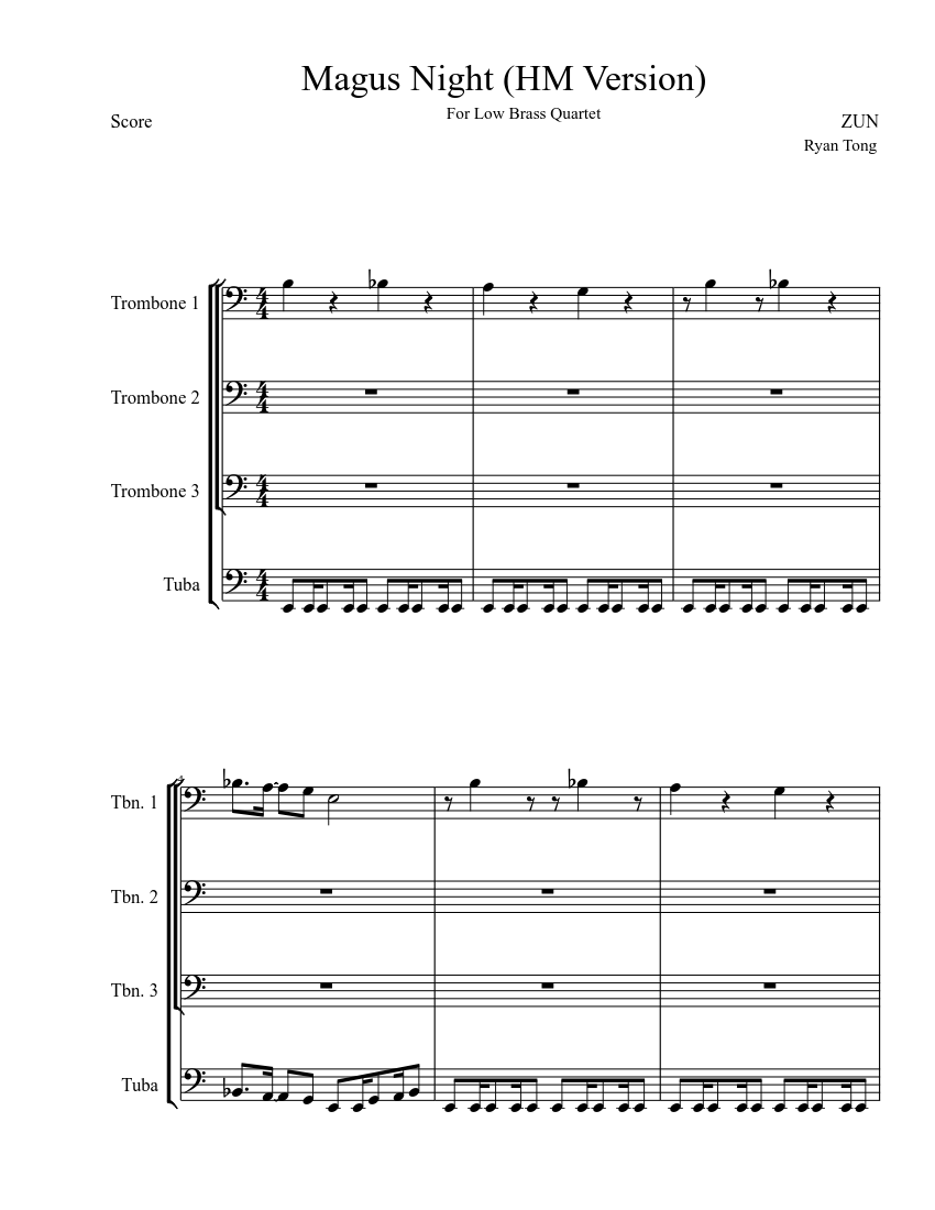 Magus Night Trombone Tuba Quartet Sheet Music For Trombone
