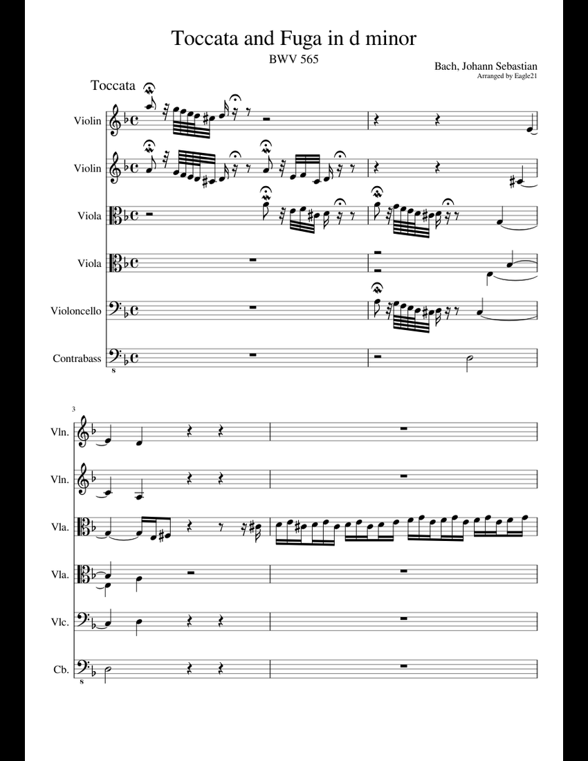 Bach - Toccata and Fuga in d minor BWV 565 sheet music for Violin ...