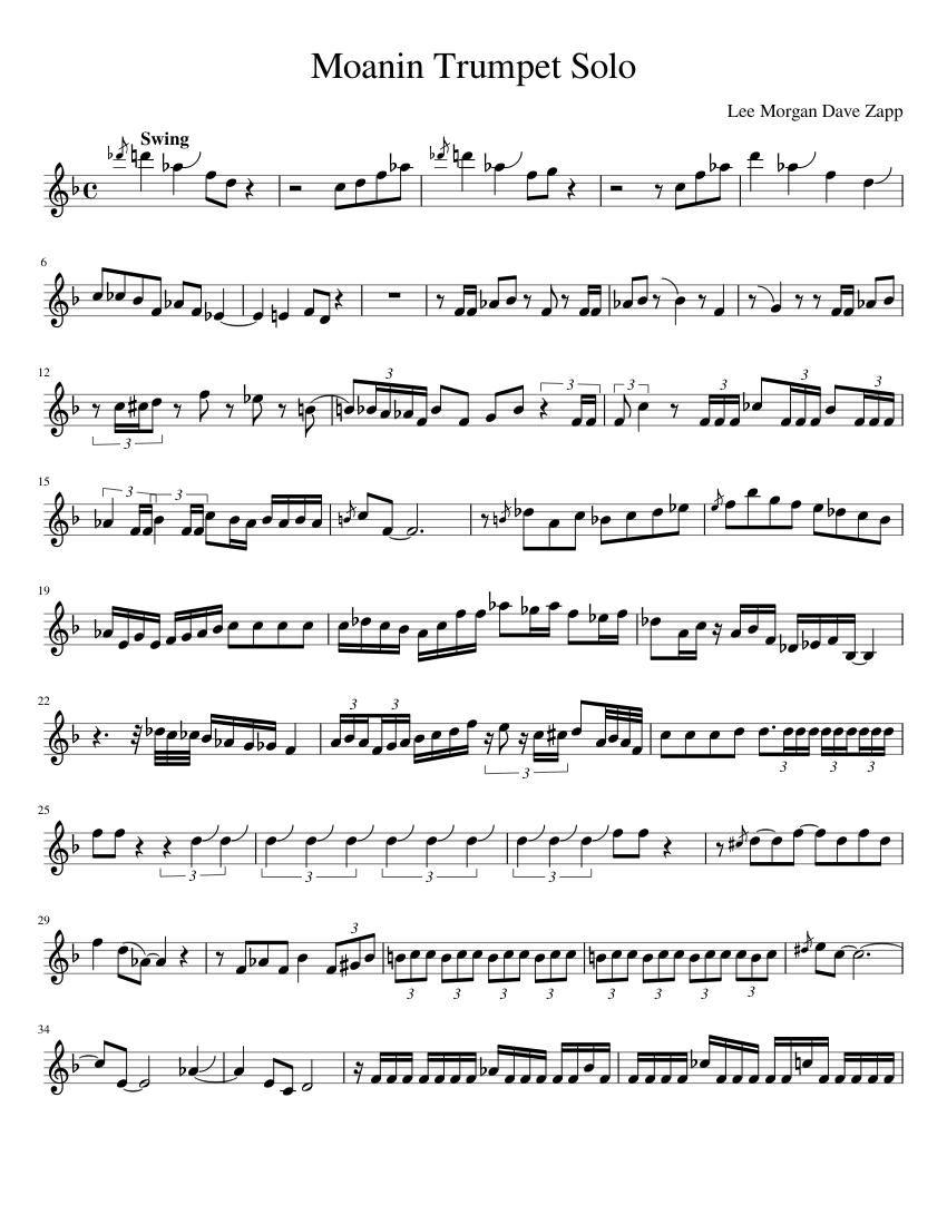 Moanin Trumpet Solo Sheet music for Piano (Solo