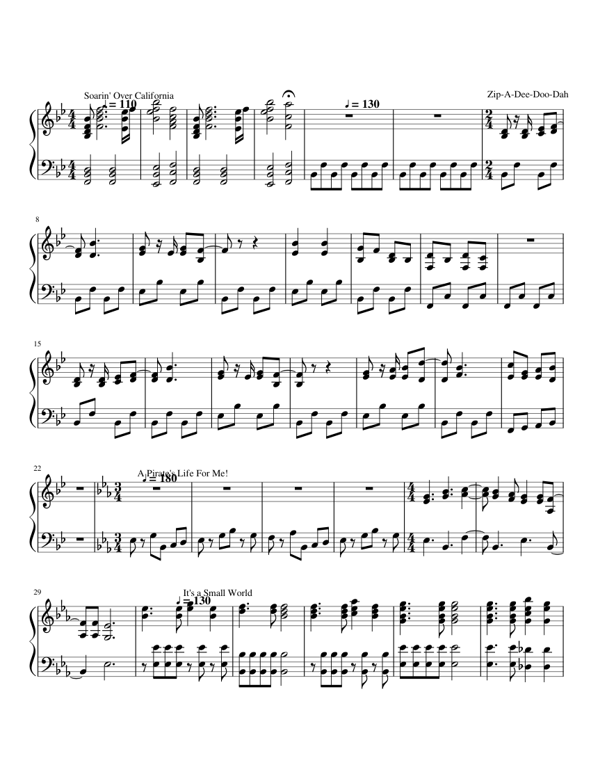 Disneyland Medley sheet music for Piano download free in ...