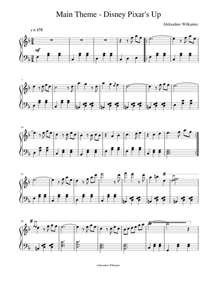 Main Theme - Disney Pixar's Up Sheet music for Piano (Solo) | Musescore.com