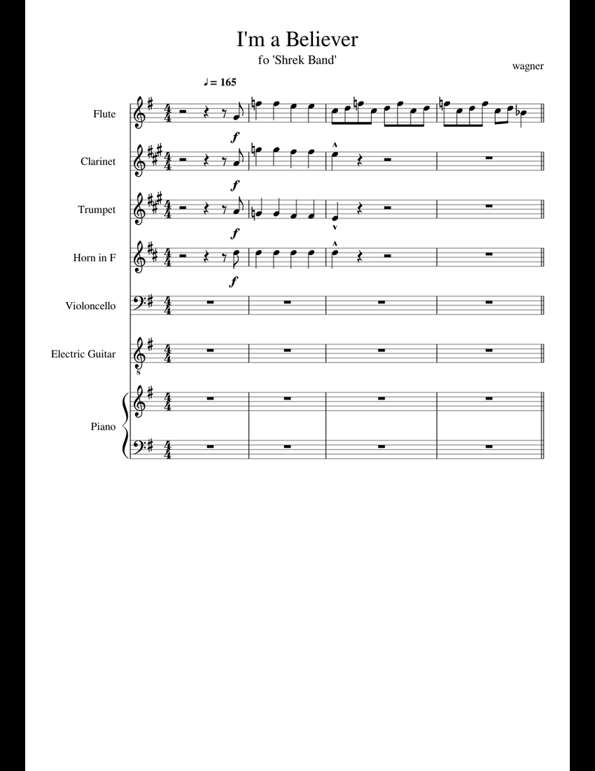 IM A BELIEVER FOR SB sheet music for Flute, Piano, Trumpet download free in PDF or MIDI