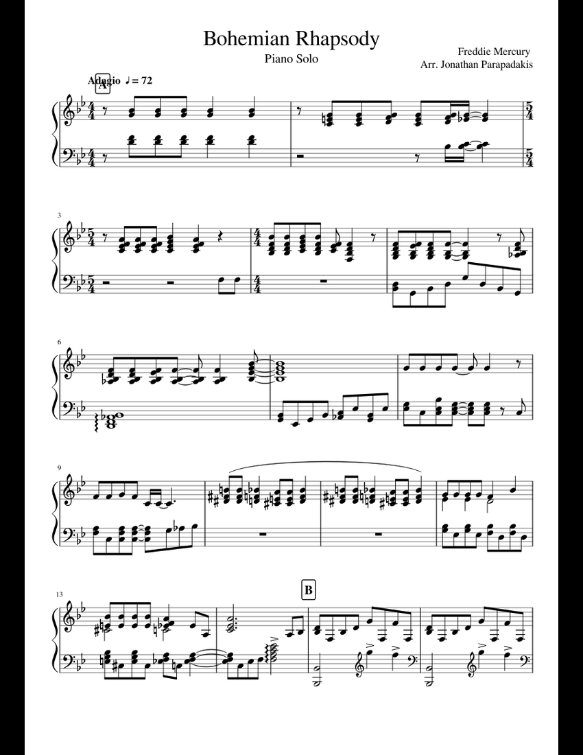 Bohemian Rhapsody piano solo sheet music for Piano ...