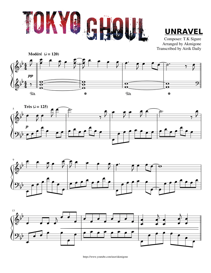 Tokyo Ghoul [Unravel] [Akmigone / Transcription] [36] sheet music for