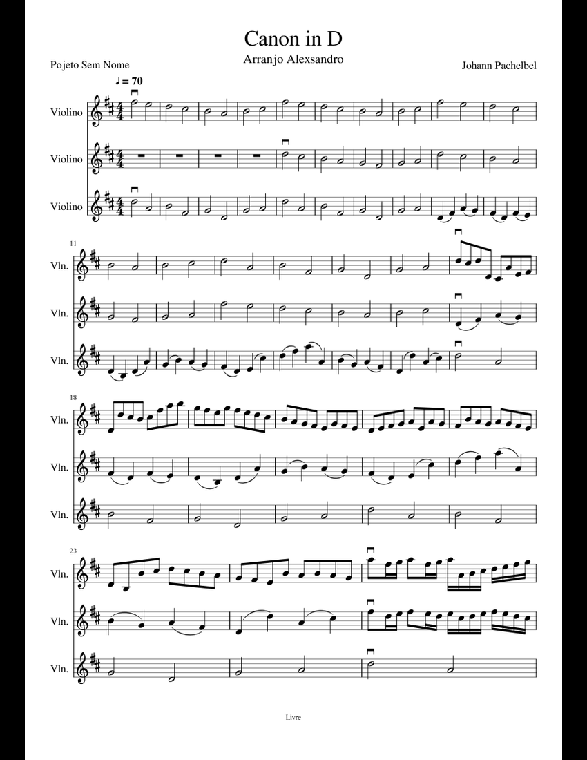 Canon in D sheet music for Violin download free in PDF or MIDI