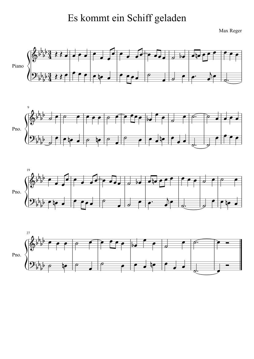 Es kommt ein schiff geladen sheet music for Piano download free in PDF